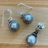 Biwa Pearl Solid 925 Sterling Silver Pendant Earrings Set