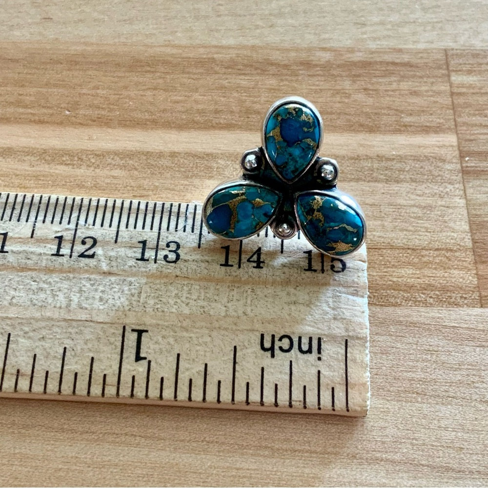 Copper Turquoise Solid 925 Sterling Silver Post Stud Earrings