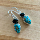 Kingman Copper Turquoise & Black Onyx Solid 925 Sterling Silver Set